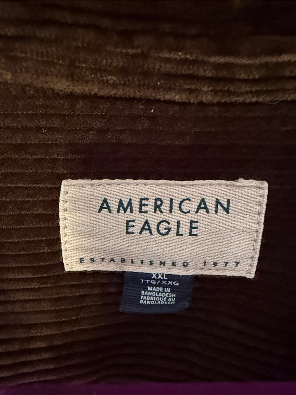 American Eagle Brown Corduroy Jacket - Deep Chocolate Tone - Picture 2 of 3